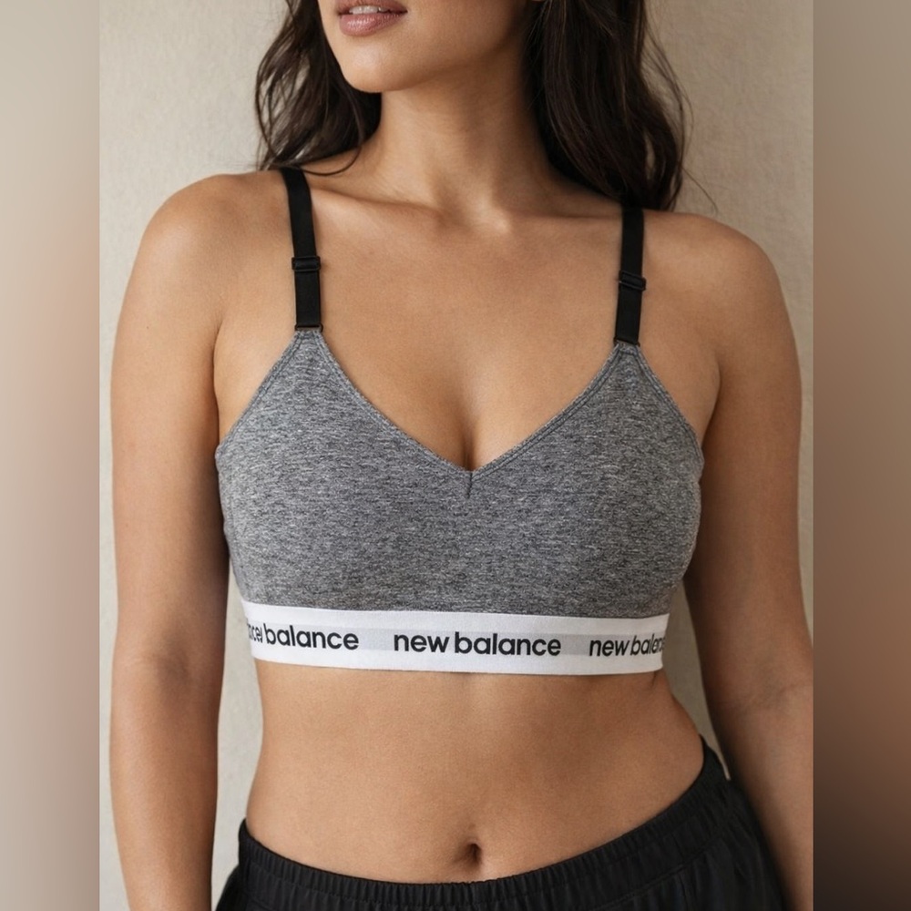 NWOT New Balance Grey Sports Bra Light Support Size L -athleisure-workout-gym